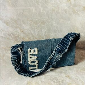 Chic Denim Shoulder Bag with Love Design